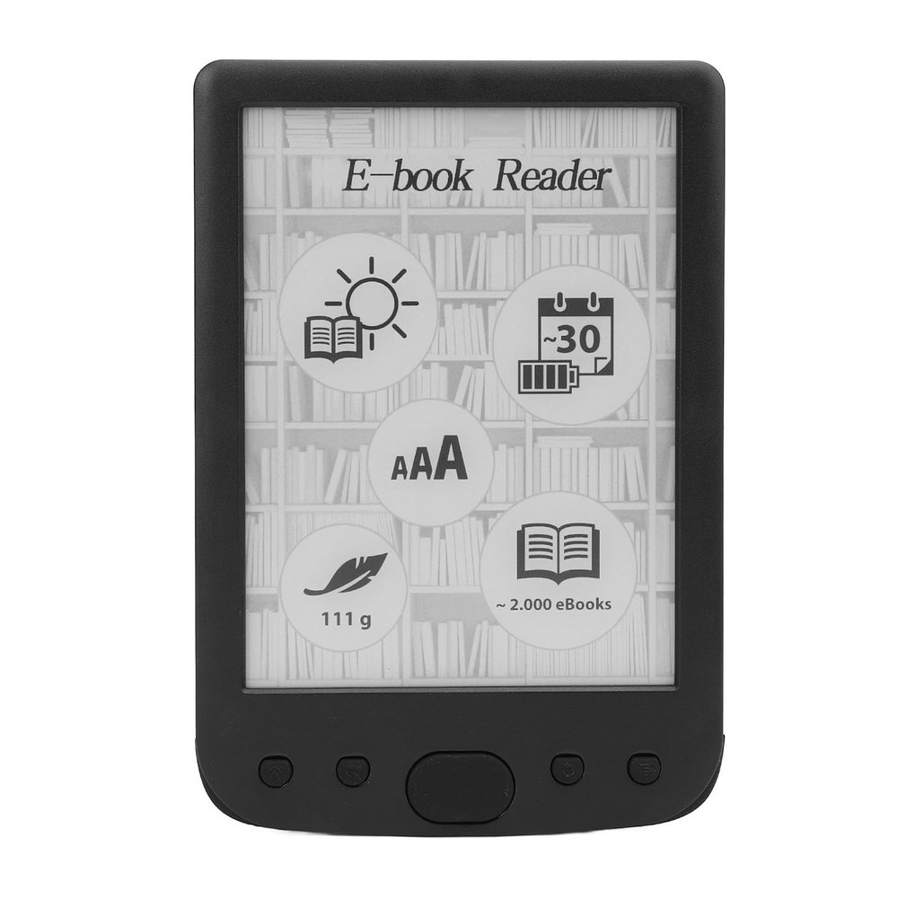 E Reader, Ebook Reader with 6 inch Ink Screen Display, 8GB, Navigation Mechanical Buttons, with Screen Protective Case Film, Support PDF, TXT, DOC, FB2, EPUB, RTF, PRC, MOBI