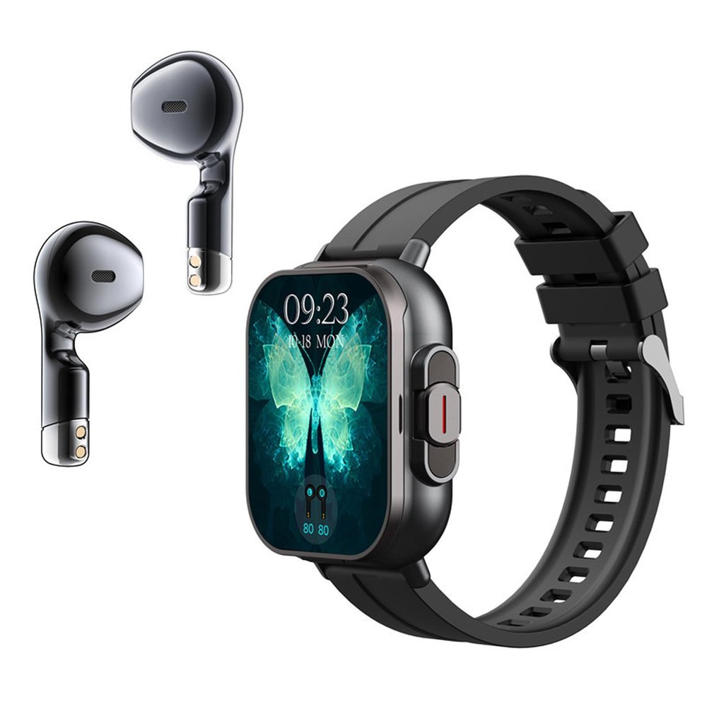 Smart Watch with Earbuds, 2.01 Inch HD Touch Screen Smart Watch for Men Women, Bluetooth Call Fitness Watch for iOS for Android (Black Steel)