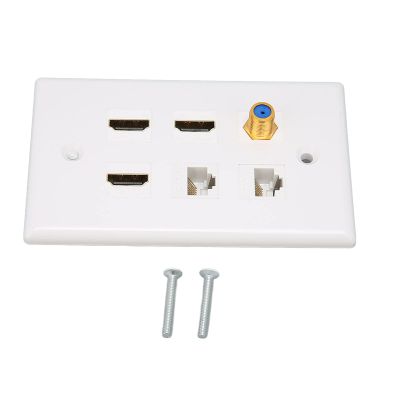 Acouto HD Multimedia Interface Wall Plate 6 Ports TV F CAT6 AV Wall Plate for Home Wall Plate with TV F - Type Connector Multimedia Wall Plate