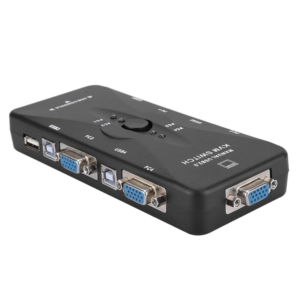Acouto 4 - Port USB 2.0 KVM VGASVGA Hub Computer Switch Box Adapter Devices for PC Keyboard Mou 4 Computer PC Sharing Device LAN Computer Switcher