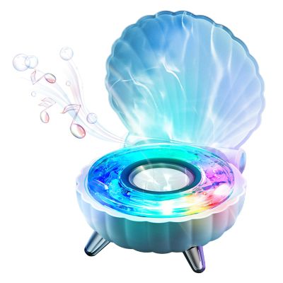 Bewinner Seashell Bluetooth Speaker for PC - Battery Powered Desktop Speakers with LED Night Light, Portable Wireless Stereo Sound for Bedroom/Office Decor - Blue