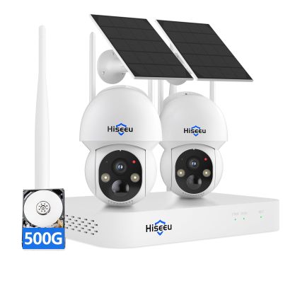 Hiseeu Solar Camera, 4MP Wireless Home Security Cameras, 500G HDD