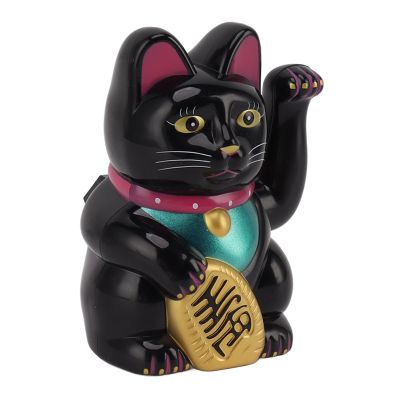 ANGGREK Lucky Cat with Waving Arm Solar Powered Lucky Cat 5 Plastic Office (Black)
