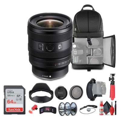 Sony FE 16-25mm f/2.8 G Lens (Sony E) (SEL1625G) + 64GB Memory Card + Filter Kit + Backpack + Flexible Tripod + Cap Keeper + Cleaning Kit + Memory Card Wallet + Card Reader + Hand Grip Strap (Renewed)