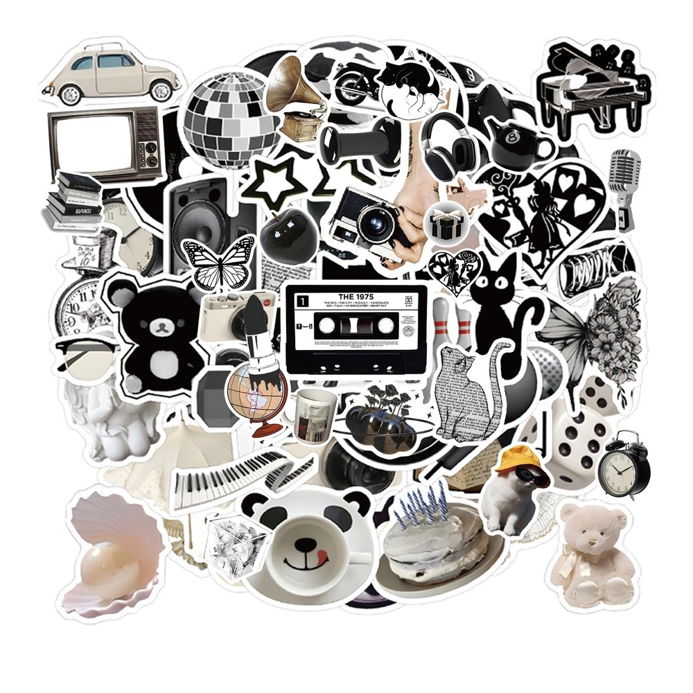 120PCS Aesthetic Stickers Black and White Pack, Y2K Aesthetic for Laptop Decals Eikecy Vinyl Waterproof Retro Vintage Stickers for Adults Teens