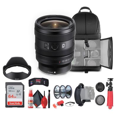 Sony FE 24-50mm f/2.8 G Lens (Sony E) (SEL2450G) + 64GB Memory Card + Filter Kit + Backpack + Flexible Tripod + Cap Keeper + Cleaning Kit + Memory Card Wallet + Card Reader + Hand Grip Strap (Renewed)