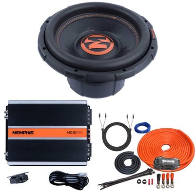 Memphis MJP1244 MOJO Pro Series 12" Subwoofer with Dual 4-ohm Voice Coils with a MJP1000.1 1000W Monoblock Amplifier 4 ga Wire Kit
