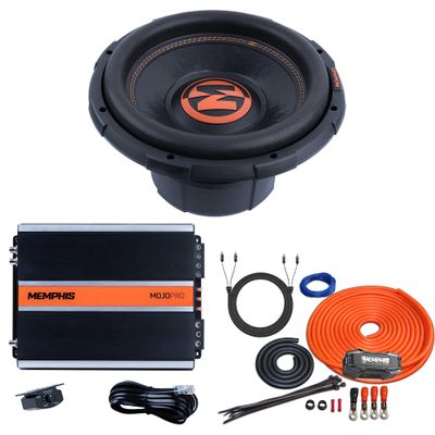 Memphis MJP1222 12" Dual 2 Ohm MOJO Pro Subwoofer with a MJP1000.1 1000W Monoblock Amplifier 4 ga Wire Kit
