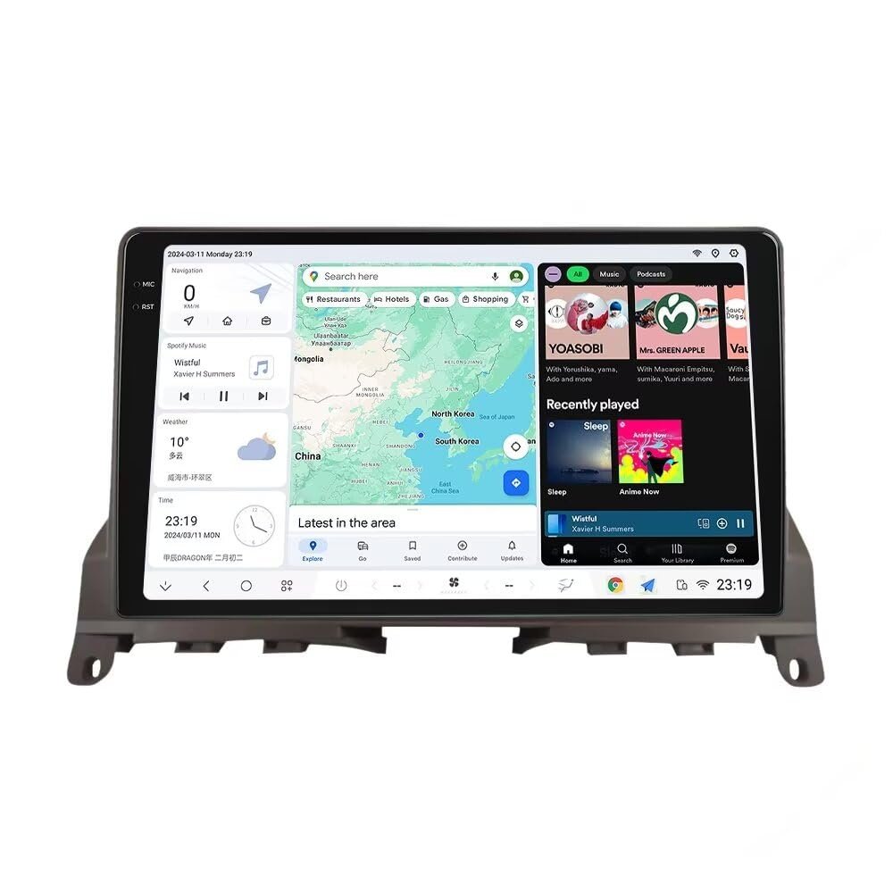 DUDUAUTO Android 13 Radio Stereo for Benz C-Class 3 W204 2006-2011 Brown, Biorunn 9.5 Inch 2K Dual Band GPS Wireless Car-Play Android Auto Navi Head Unit DSP 12GB RAM 512GB ROM
