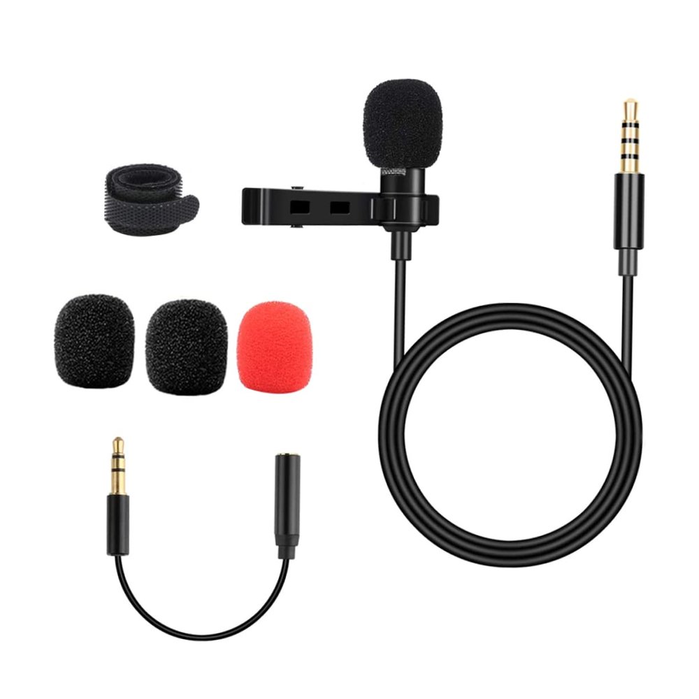 CAXUSD Clip Omnidirectional Lavalier Microphone Cable Portable Recording Mic for Smartphones and Computers Audio for Interviews Webcasts and Lectures Black