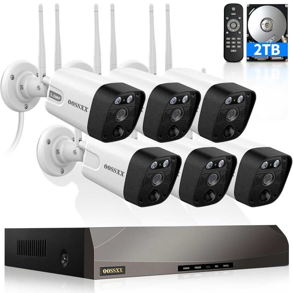 (5.5MP & PIR Detection) 2-Way Audio Dual Antennas Enhance WiFi Wireless Outdoor Camera System 3K 5.0MP 1944P Security Surveillance DVR Set Outdoor Wireless Security Cameras System