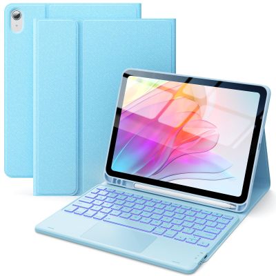 CHESONA for iPad 10th Generation Case with Keyboard, 7 Color Backlight, Multi-Touch Trackpad, Flip Stand Case with Pencil Holder, 2 Wireless Channels for iPad (A16) 11th/10th Gen (2025/2022), Sky Blue