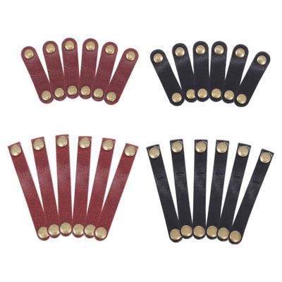 CIYODO 24pcs Cow Leather Cable Tie Keepers Flexible Cord Organizers with Snap Button Design for Usb Cables Earphones and More Short Long Black Brown Straps for Easy Storage