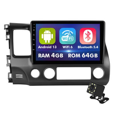 10.1 Inch IPS Touchscreen Android 13 Car Stereo for Honda Civic 2006-2011 with Wireless CarPlay & Android Auto 4+64GB Car Radio, Support GPS, WiFi 6, Bluetooth,5.4, FM Radio, Backup Camera, SWC