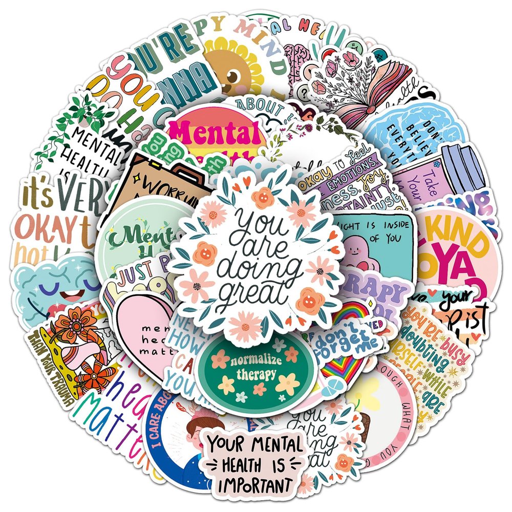 100pcs Mental Health Stickers for Water Bottle, Mental Health Matters Awareness Therapist Waterproof Vinyl Decal for Kids Adult Girl Laptop Skateboard Phone Notebook Guitar(Positive Affirmation)