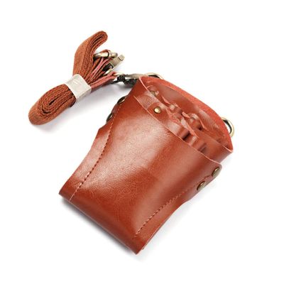 FRCOLOR Real Leather Scissor Pouch for Hairdressers Brown Vintage Tool Organizer Belt Scissor Holder for Hair Styling Multi-tool Carrying Case for Salon Use