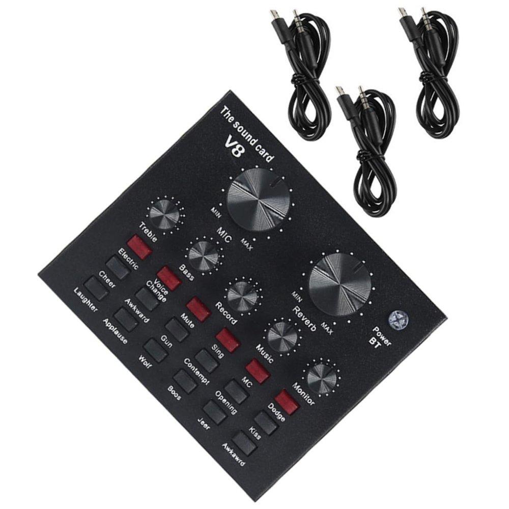 BIUDECO Professional Usb Live Sound Card Mixer with Dual Microphone Ports for Streaming Broadcasting and Ktv Features Voice Effects Compatible with Mobile and Computer