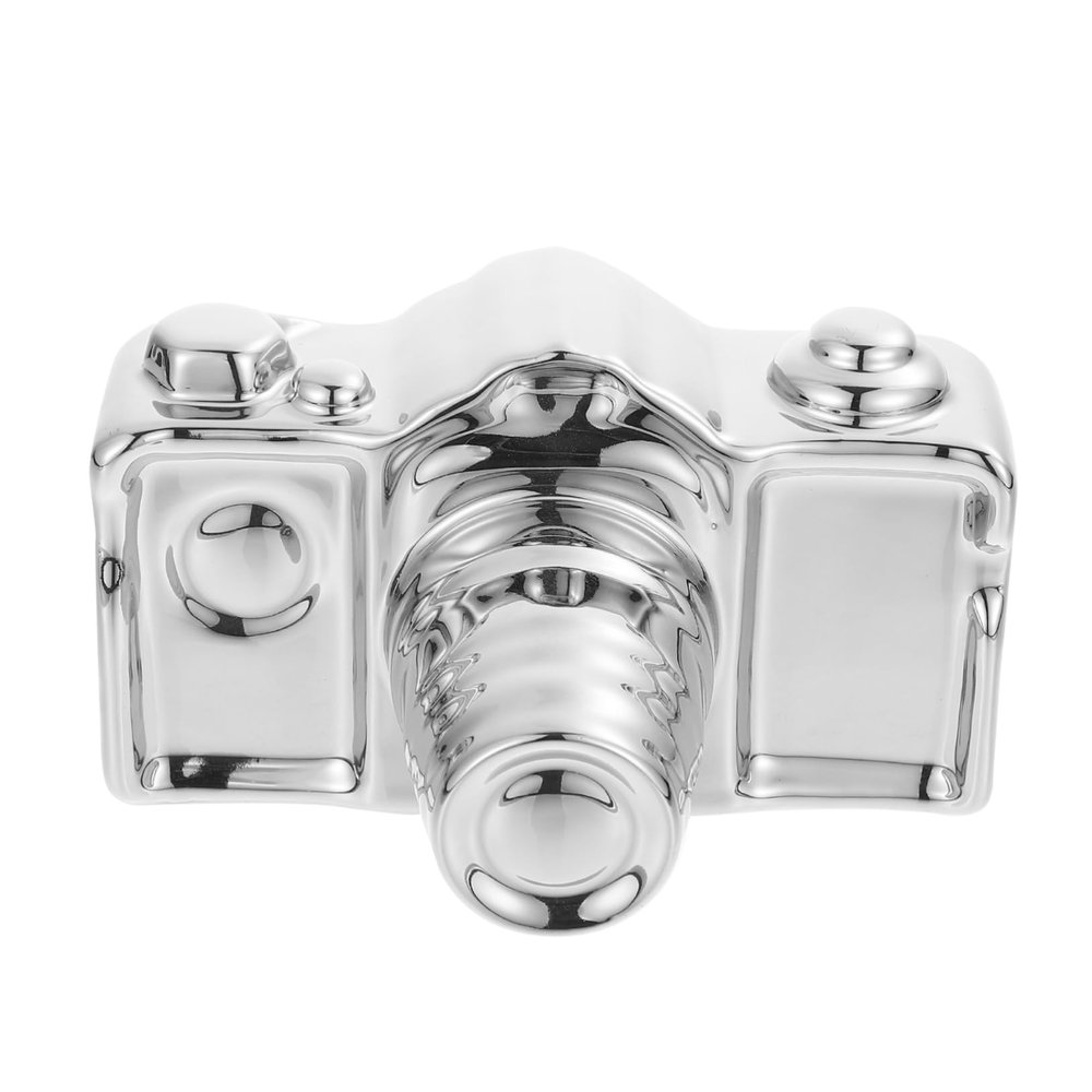 HOLIDYOYO Ceramic Camera Desktop Decoration Ornament for Home and Office Silver Finish Unique Table Adornment for Living Room and Bedroom Decor