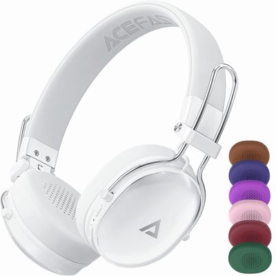 ACEFAST H7 Noise Cancelling Headphones, Wireless Over Ear Headphones, Headsets for Women with 7 Color Ear Pads, 60H Playtime, Bluetooth 5.4, Deep Bass, Ultra-Light for Travel, Home, and Office