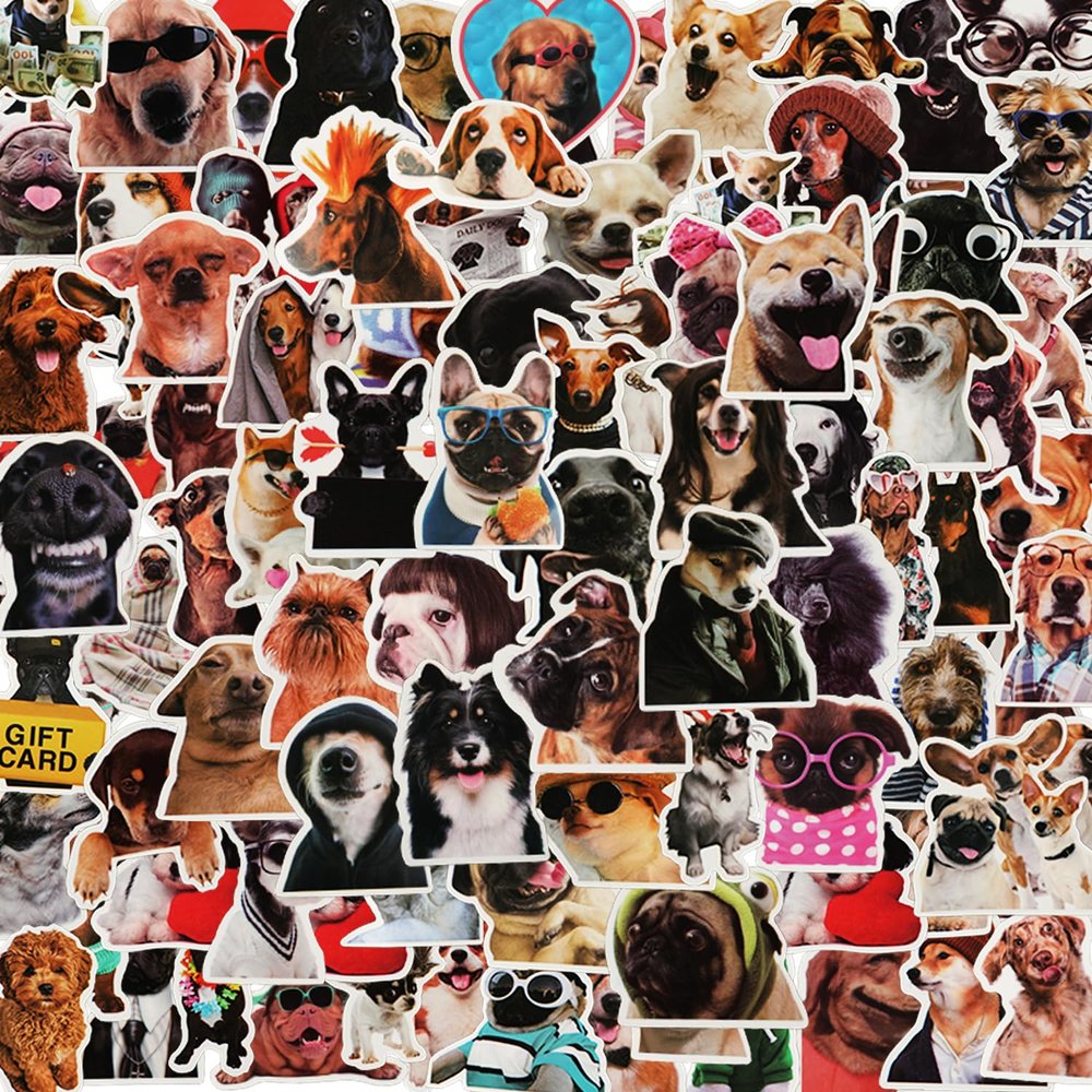 100 PCS Funny Dog Stickers Cute Animal Stickers for Water Bottle Laptop Guitar Suitcase Phone Snowboard Cool Pet Waterproof Vinyl Gifts for Women Girl Kids Adult Teens