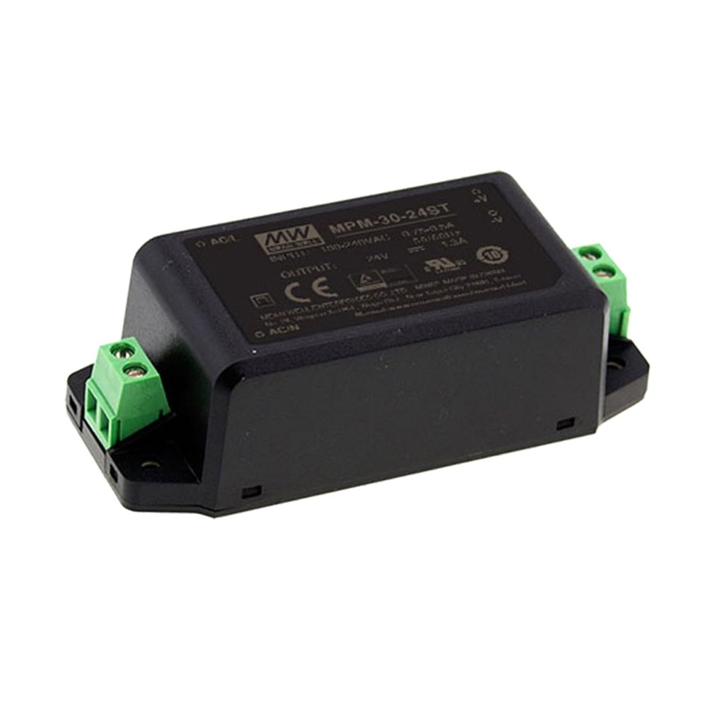 DynMach MPM-30-24ST Green AC-DC Power Supply, Input 80-264VAC, Output 24V/1.3A, High Efficiency Up to 90%, Low Leakage <80A, TUV/UL Certified, Ideal for Precision Equipment