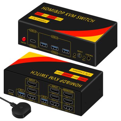 2*DP+1*HDMI KVM Switches 3 Monitors KVM Switch 2 Monitors 2 Computers Display Port8K@60HZ,USB3.0,kvm displayport 2 Computers 3 Monitors Dual Monitors Support Extended and Copy Mode,Share USB Devices