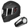 ILM Full Face Motorcycle Street Bike Helmet (L, Matte Black) with Removable Winter Neck Scarf + 2 Visors and Bluetooth Headset with Hi-Fi System view 1