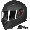 ILM Full Face Motorcycle Street Bike Helmet (L, Matte Black) with Removable Winter Neck Scarf + 2 Visors and Bluetooth Headset with Hi-Fi System view 2