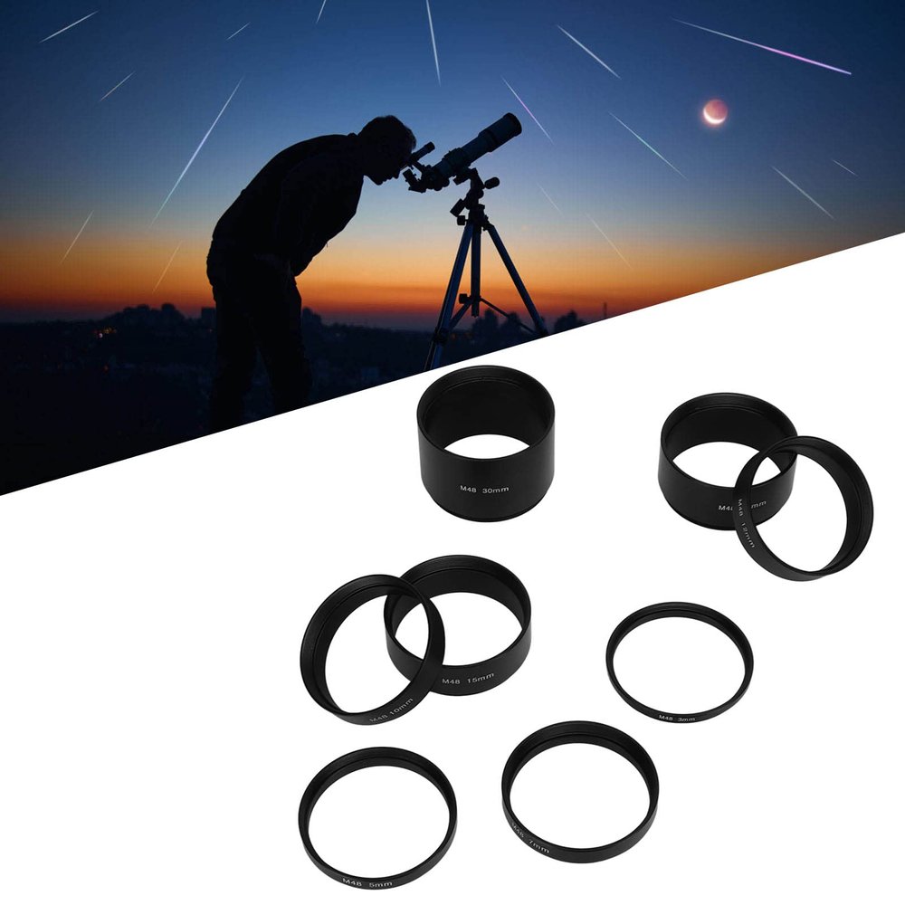 8 PCS M48X0.75 Focal Length Extension Tube Kit, 3 5 7 10 12 15 20 30mm Extending Ring for Astronomical Telescope Photography