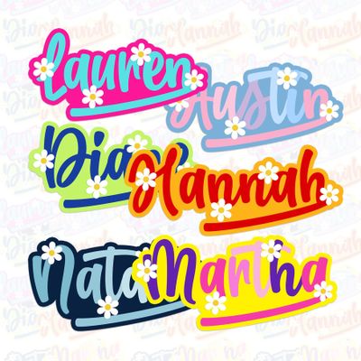 Custom Name Sticker Personalized First and Last Name Sticker Customized Colorful Name Daisy Waterproof Vinyl Decal for Water Bottles, Tumblers, Laptops, Hard Hat, Cars, Kindle Gifts for Kid, Girl, Boy