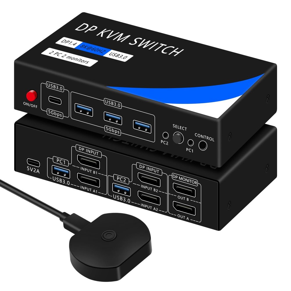 Dual Monitor Kvm Switch 2 Monitors 2 Computers HDMI 4k@60HZ,USB3.0. kvm switches 1 Monitors 2 Monitor 2 Computers,USB switcher 2 Computers Keyboard Mouse Switch (USB3.0+8KDP)