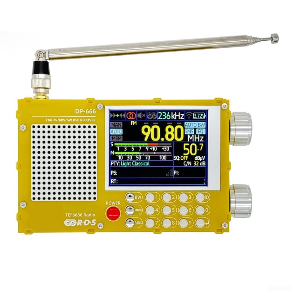 DP-666 TEF6686 Portable Shortwave Radios Receiver, High Sensitivity Radio Full Band FM AM FM Shortwave Radio Built-in 5000mAh Battery & 2.8inch Color Diplay AM(Yellow)