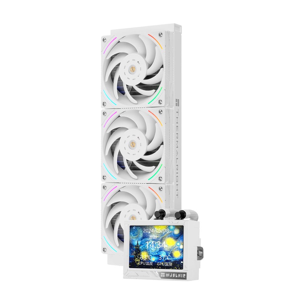 Thermalright Mjolnir Vision 360 ARGB White AIO CPU Liquid Cooler,IPS LCD Screen with 320 * 240 Resolution,for AM4/AM5 and LGA1700/1851,3.5 inchMagnet-Absorbent LCD Screen for Images