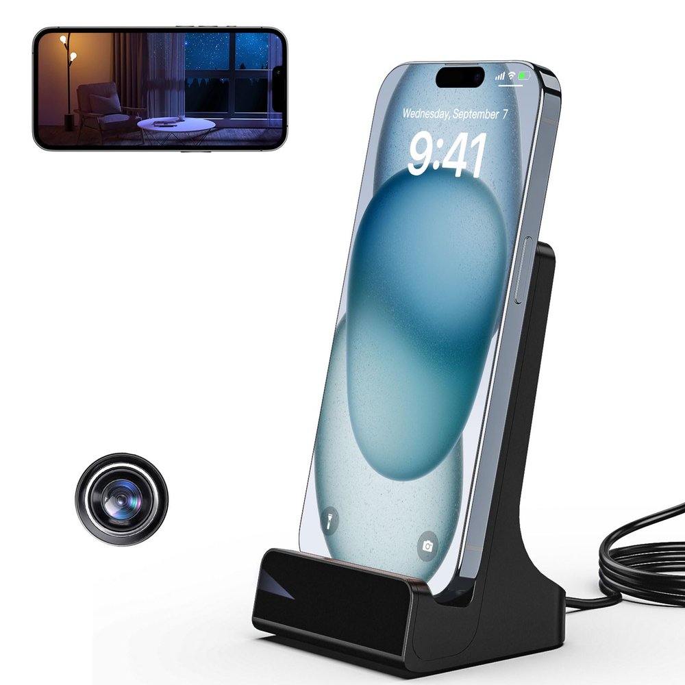 LIZVIE 2K Hidden Camera Charger Dock with 5G Pixels Security Adjustable 160 Wide-Angle Lens - Night Vision and Motion Detection - Wireless Phone Charger Camera, APP Remote Control for Home and Office