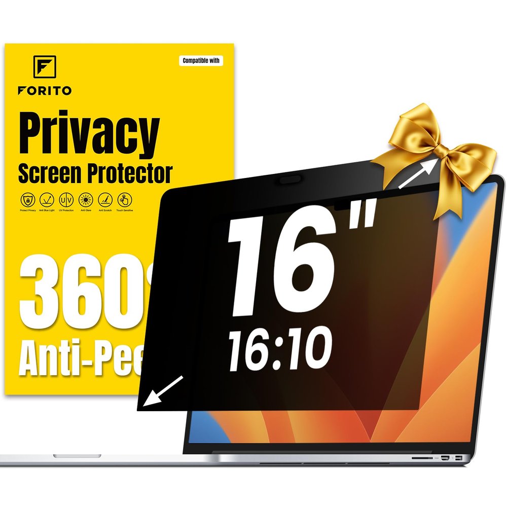 F FORITO 16 Inch 16:10 360 Laptop Privacy Screen Protector, Anti Peeping and Anti Glare Laptop Privacy Shield, Reduce Eye Strain & Eye Protection