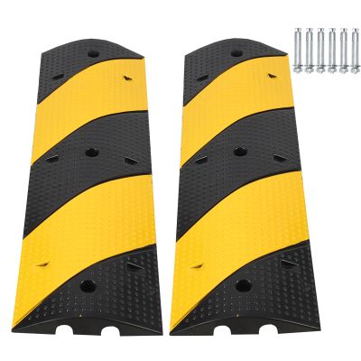 3.3 Ft Rubber Speed Bumps 2 Pack, Heavy Duty Speed Bumps for Driveway Rubber Gravel Road Asphalt Parking, Modular Driveway Speed Bumps Cable Protector Ramp with 6 Bolts Spikes