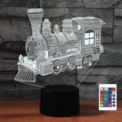 FLRXHK Train 3D Illusion Night Light Touch Table Desk Lamp with Remote Control 16 Colors Optical USB LED Night Light for Kids Gift Room Decoration