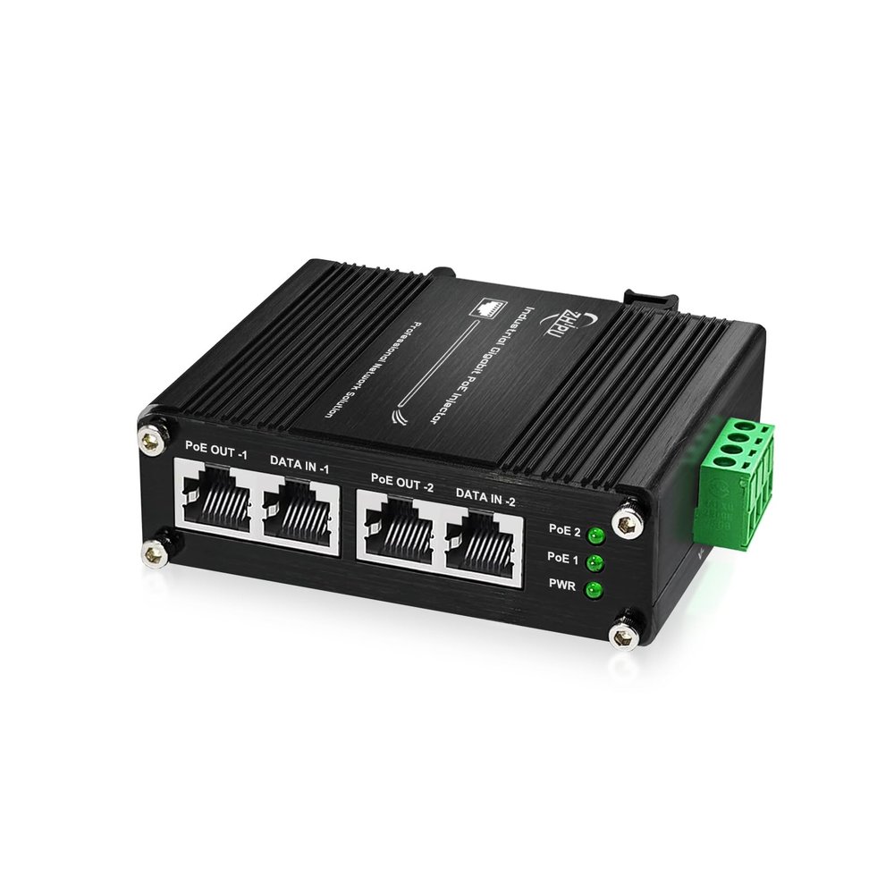 2 Ports PoE Injector Industrial Gigabit 30W PoE Adapter 12-48V