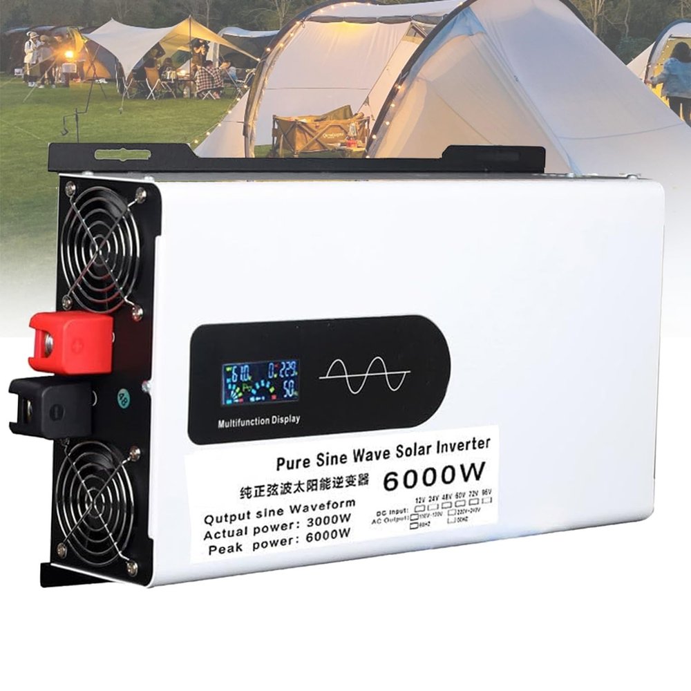 Pure Sine Wave Power Inverter 5000W,6000W,8000W,10000W,12000W Power Inverter,12V/24V/48V/60V/72V/96V Dc to 110V-130V /220V-240V Ac Converter,with LCD Display,Ac Power Outlets,for Home,Rv(6000W,72Vto22
