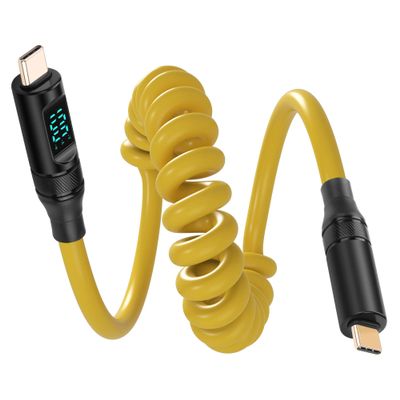 CERRXIAN 3.3FT USB C Coiled Cable with Light LED Display,100W 20Gbps Data Transfer 8K PD 3.1 Type C USB C Fast Data Charging Cable