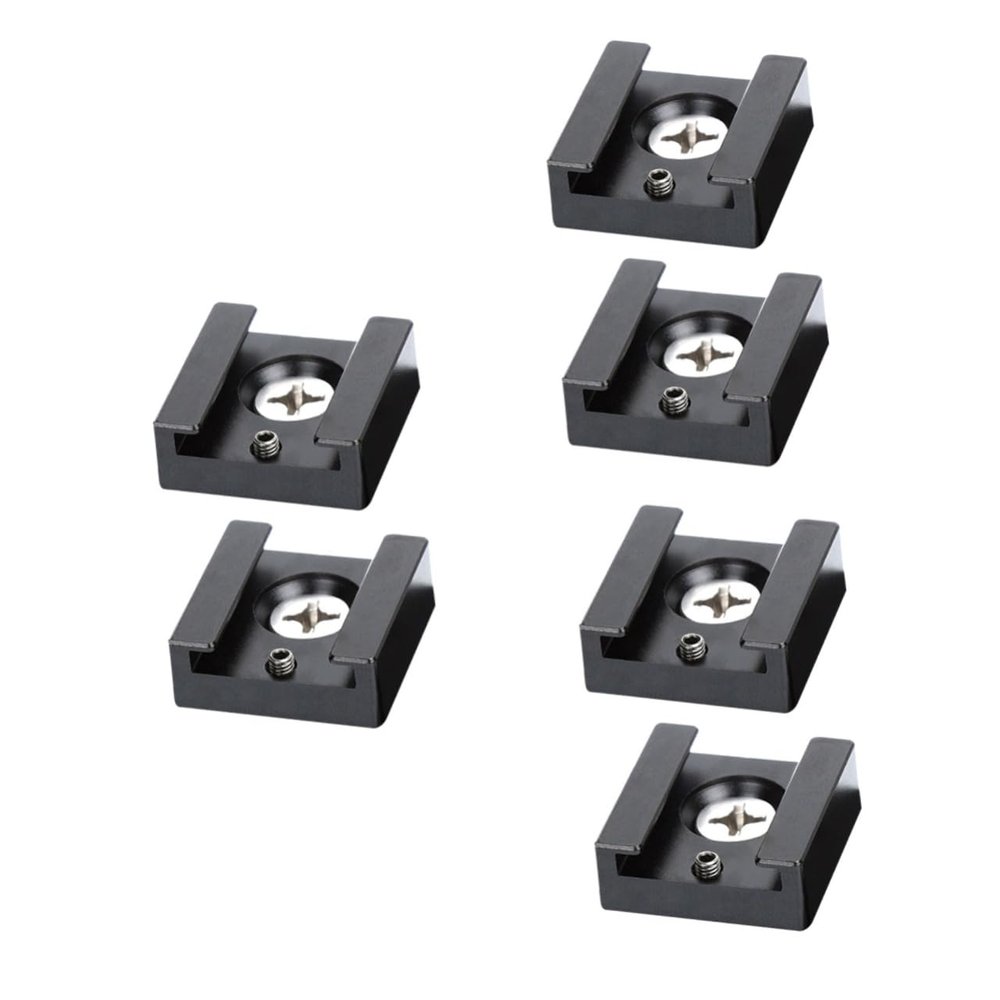 DirectNine Basics 6pcs Cold Shoe Mount Adapter for Quick Release Flash Stand Bracket for Cameras Compatible Threaded Accessories and Sturdy Design Black