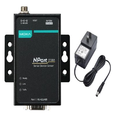 Moxa NPort 5130A with Adapter - 1-Port RS-422/485 Device Server, 0 to 60C Operating Temperature