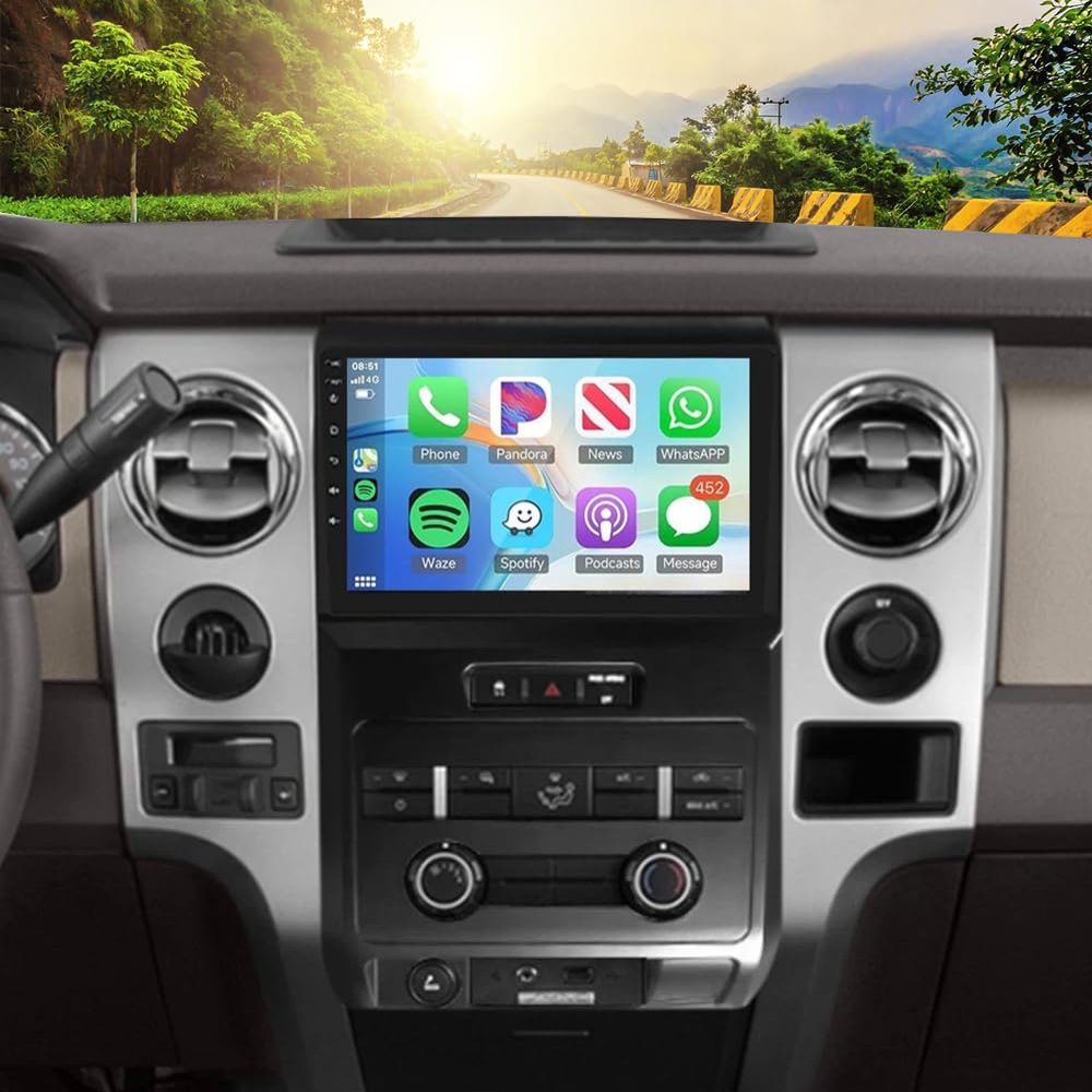 2+32G Android 13 Double Din Car Stereo Radio for 2009-2014 F150 F-150 9'' HD Touch Screen Radio Audio Receiver with Wireless Car Play Android Auto,Mirror Link,GPS Navigation,WiFi,Backup Camera