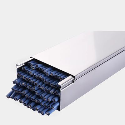 HDYZJQ 100cm Long Cable Channels to Hide Wires - Stainless Steels, Floor Cable Cover for Electronics/Office/Warehouses, Wall Corner Cable Trunking/Raceway Cable(8x4cm-Hold 70 Cables)