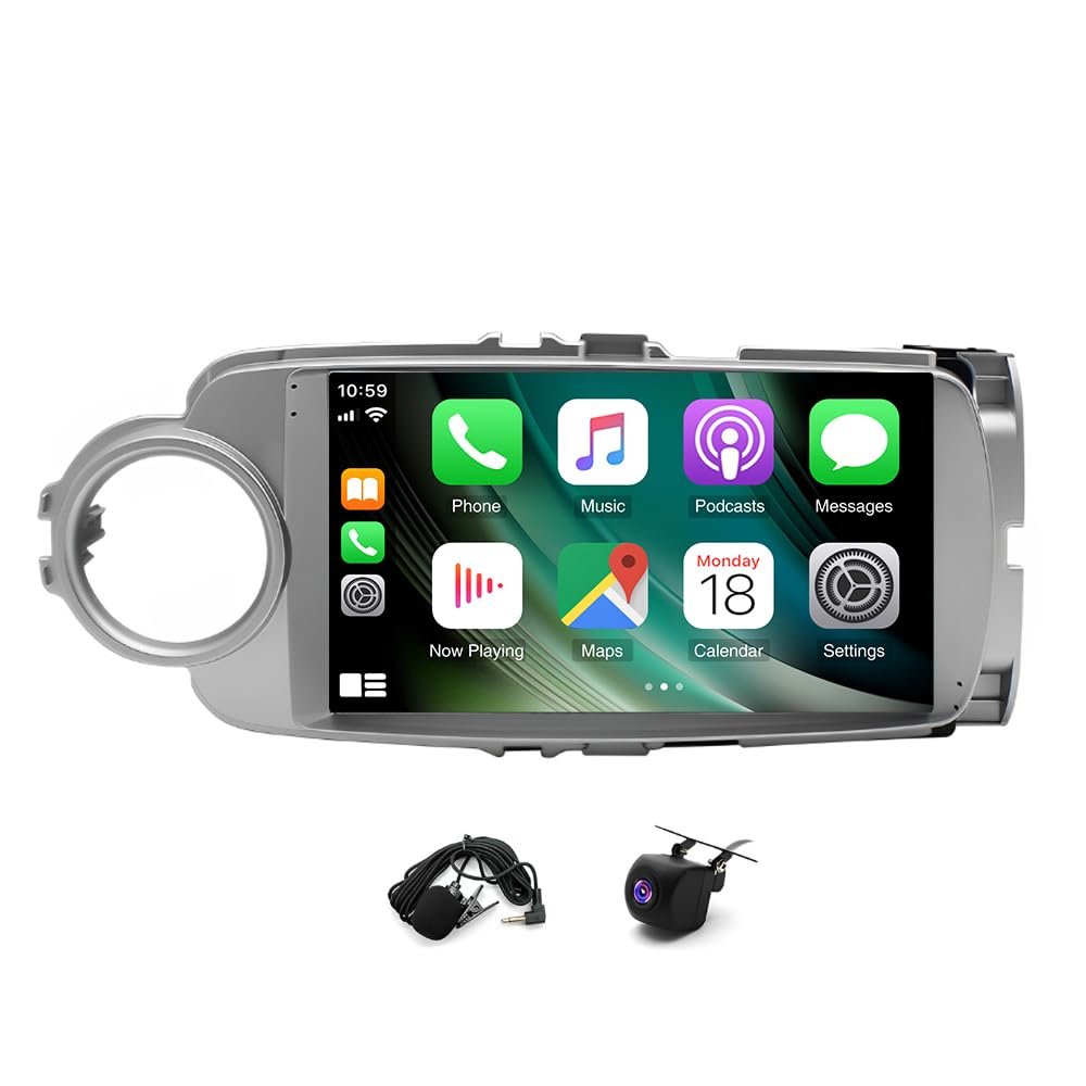 2+32G Android 13 Double Din Car Stereo Radio for 2012-17 Compatible for Toyota for Yaris 9'' Touch Screen Car Radio Audio Receiver with Wireless CarPlay Android Auto,Mirror Link,GPS Navigation