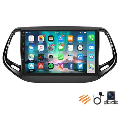 2+32G Android 13 Double Din Car Stereo Radio to 17-19 Compatible for Jeep for Compass 10'' Touch Screen Car Radio Audio Receiver with Wireless CarPlay Android Auto,Mirror Link,GPS Navigation,WiFi