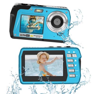 4K Underwater Camera, Full HD 4K&48MP Compact Floatable Camera, 10FT Waterproof Camera for Snorkeling, Surfing, Rafting, Dual-Screen for Selfie/16X Digital Zoom/Fill Light/Support 128GB Card(Blue)