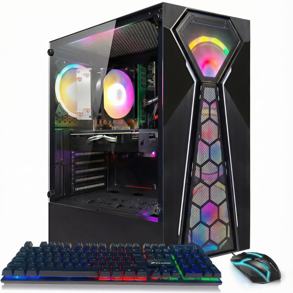 STGAubron Gaming PC Desktop Computer, AMD Ryzen 3 3200G 3.6 GHz, Radeon RX 580 8G, 16G RAM, 512G SSD, WiFi 6, BT 5.0, RGB Fan x 4, Windows 11 Home