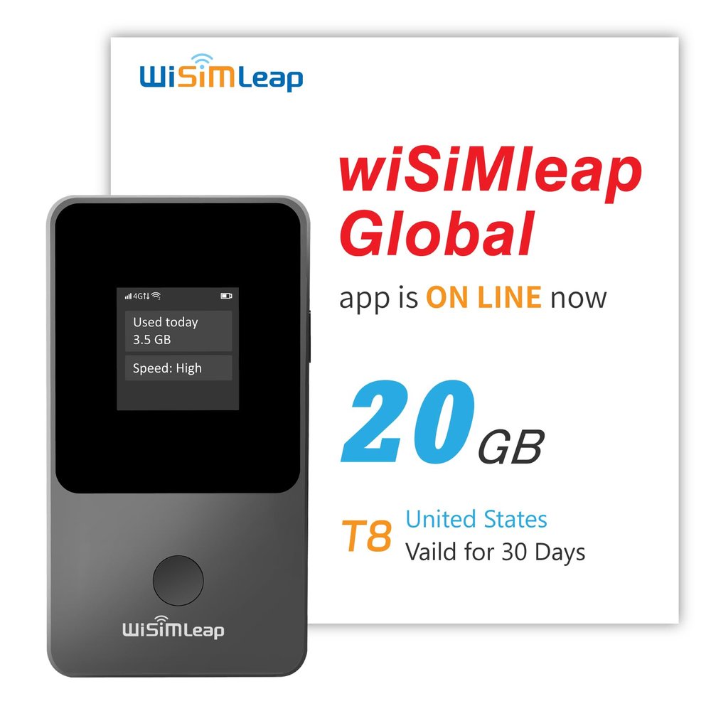Global Travel Mobile Hotspot Device 4G Pocket Router No Roaming fee Built-in SIM Card No Need Physical Card No Contract 150 Countries Travel Portable WiFi Hotspot 20GB for US