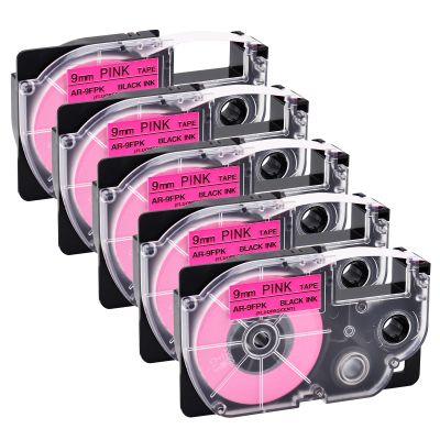 GREENCYCLE 5PK Compatible for XR-9FPK XR-9FPK2S AR9FPK AR9FPK2S 9mm 0.35" Black on Fluorescent Pink for KL-60 KL-100 KL-120 KL-430 KL-750 KL-780 KL-820 Label Printer